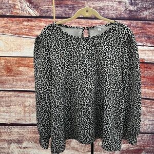Ophelia Roe Black & Gray leopard Animal Print Sweater Top 2X